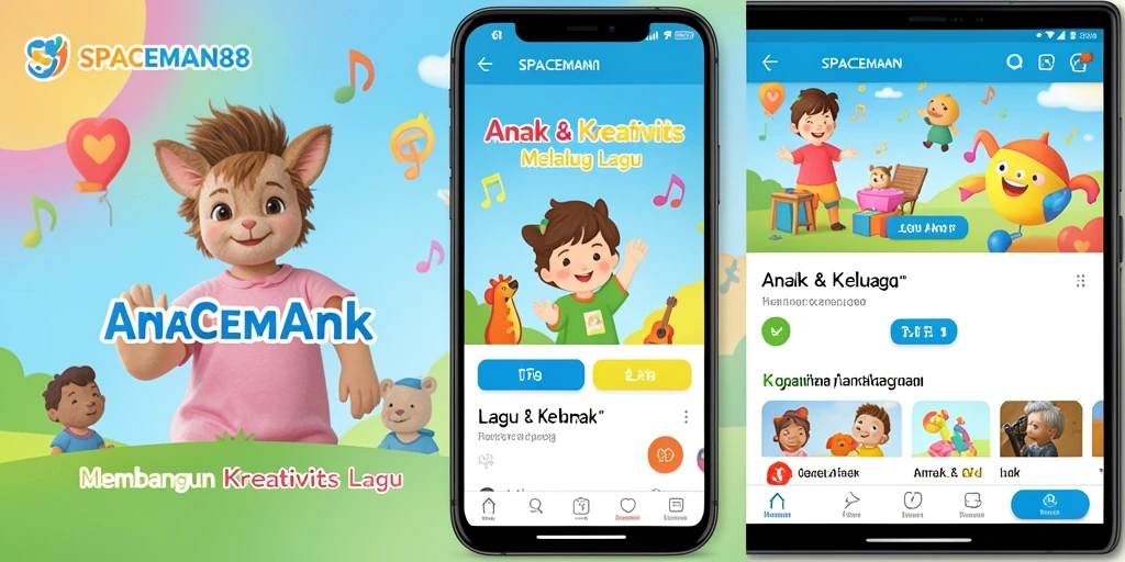 Tampilan antarmuka SPACEMAN88 untuk lagu-lagu anak yang mendidik.
