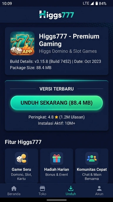 Tampilan halaman APK higgs777