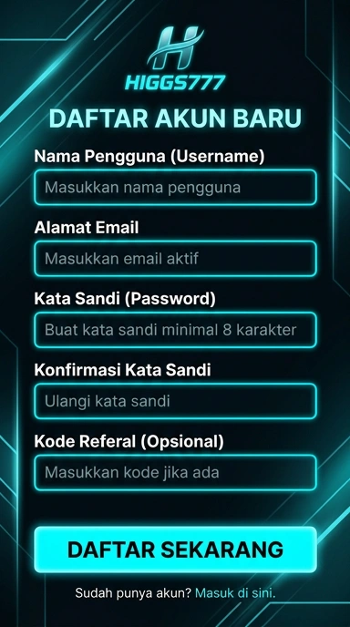 Tampilan halaman daftar higgs777